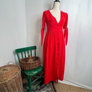 Love and Harmony Button Down Red Maxi Dress Size Small